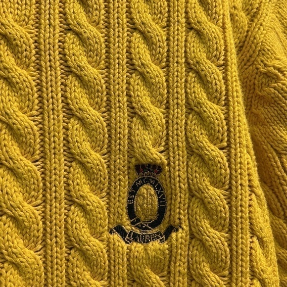 Lauren Ralph Lauren Yellow Crest Women’s Cable Knit Cotton Sweater Size SP - Picture 3 of 6